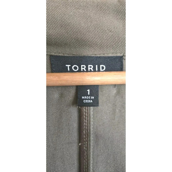 Torrid Drape Jacket Women's Size 1 Green High Low Front Zip Roll Tab Sleeve - Picture 2 of 7